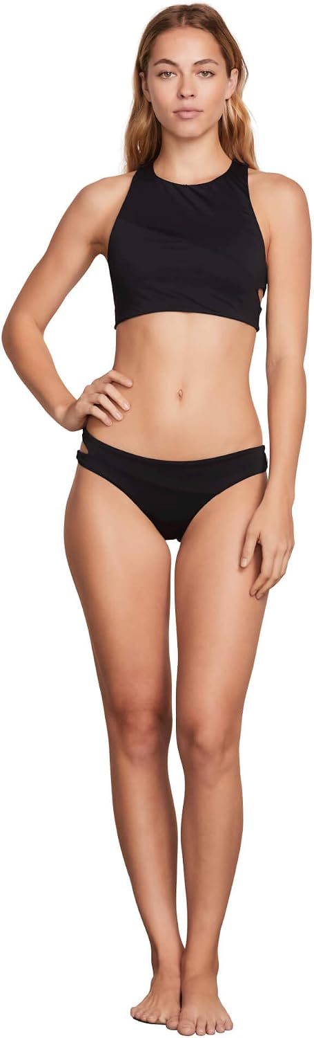 Volcom Women's Full Bikini Bottom – Low-Rise Swim Bottom with Full Coverage, Made from Recycled Fabric Black White