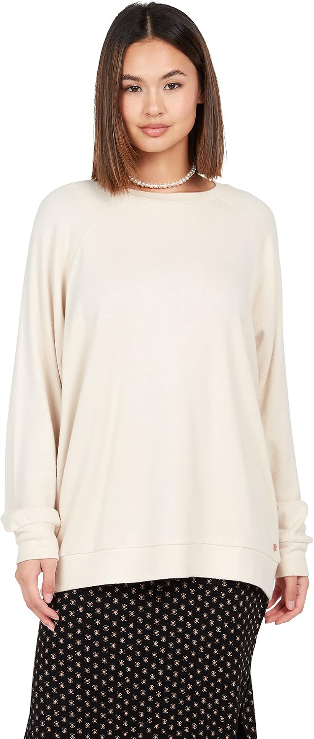 Volcom Women's Lived In Lounge Crew Neck Fleece Sweatshirt Sand