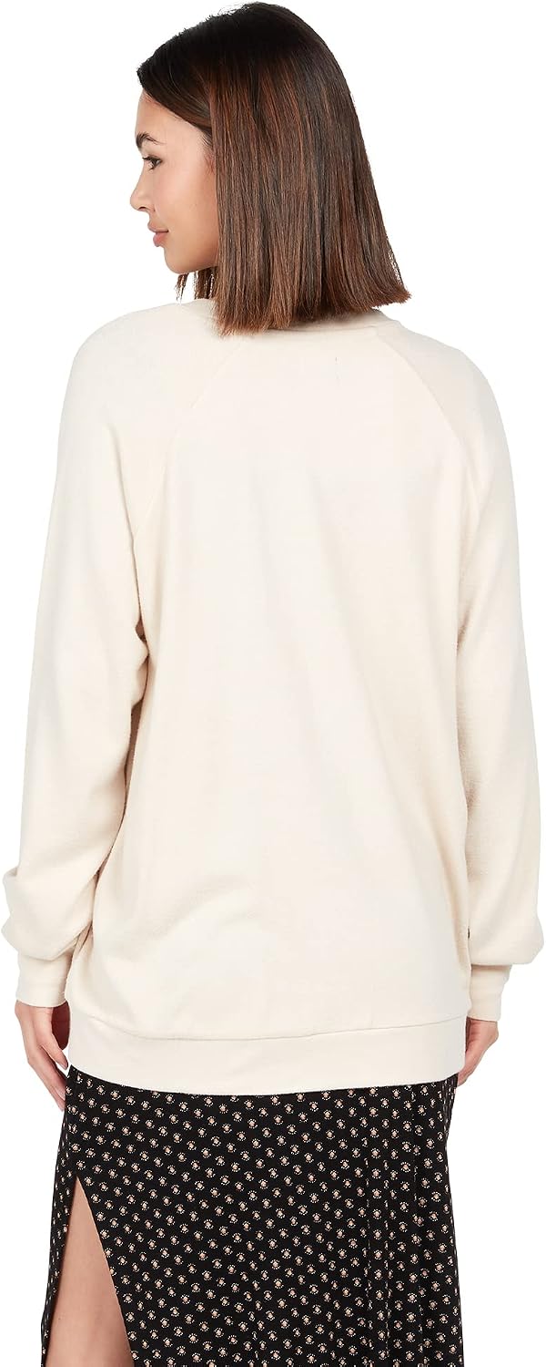 Volcom Women's Lived In Lounge Crew Neck Fleece Sweatshirt Sand