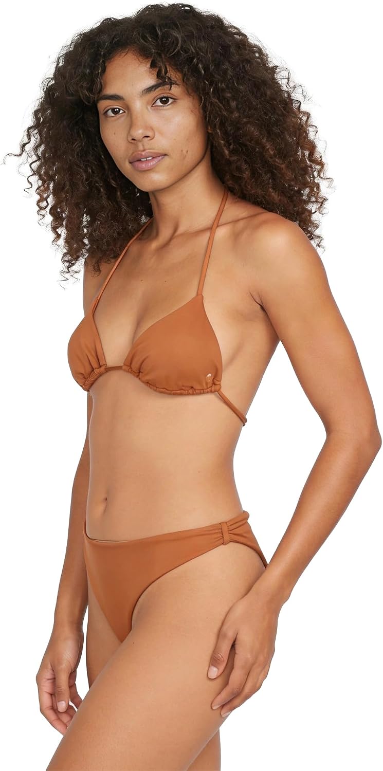 Volcom Women's Tri Bikini Top – Sustainable Slide-tri Swim Top with Adjustable Halter and Removable Cups Henna