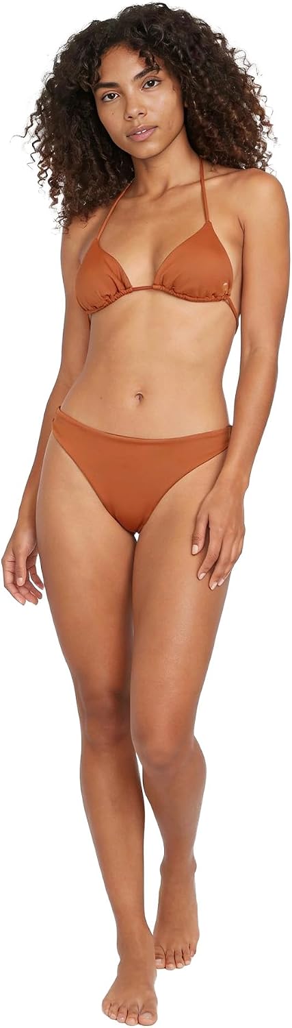 Volcom Women's Tri Bikini Top – Sustainable Slide-tri Swim Top with Adjustable Halter and Removable Cups Henna