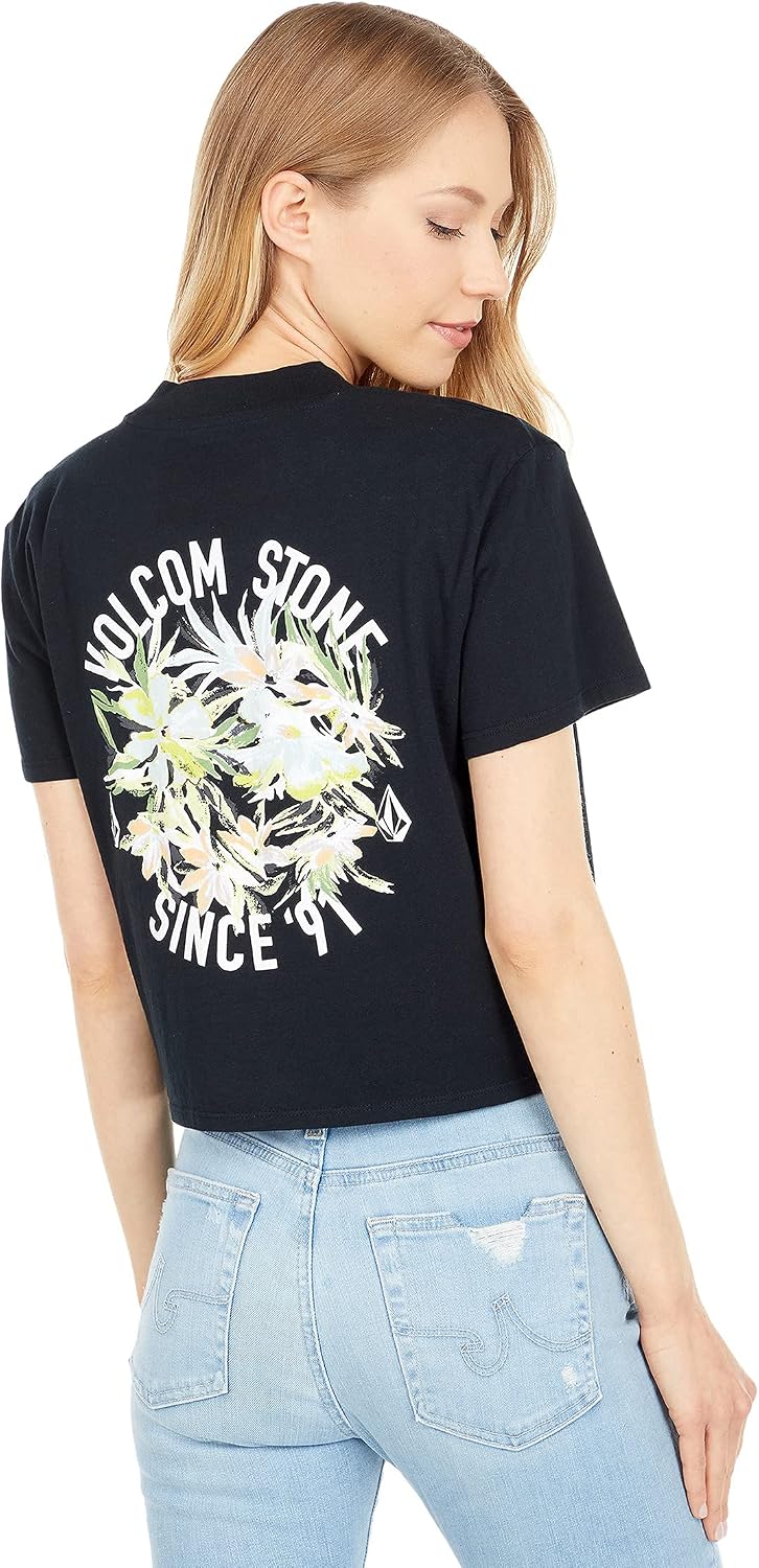 Volcom Women's Short Sleeve Pocket Dial Tee – Crew Neck T-Shirt with Chest Pocket and Screen Print Onyx
