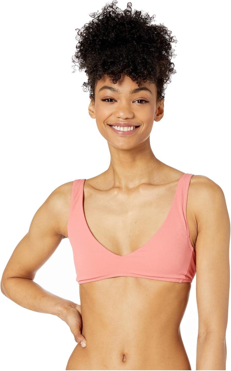 Volcom Women's Simply Seemless V Neck Swimsuit Bikini Top Pink