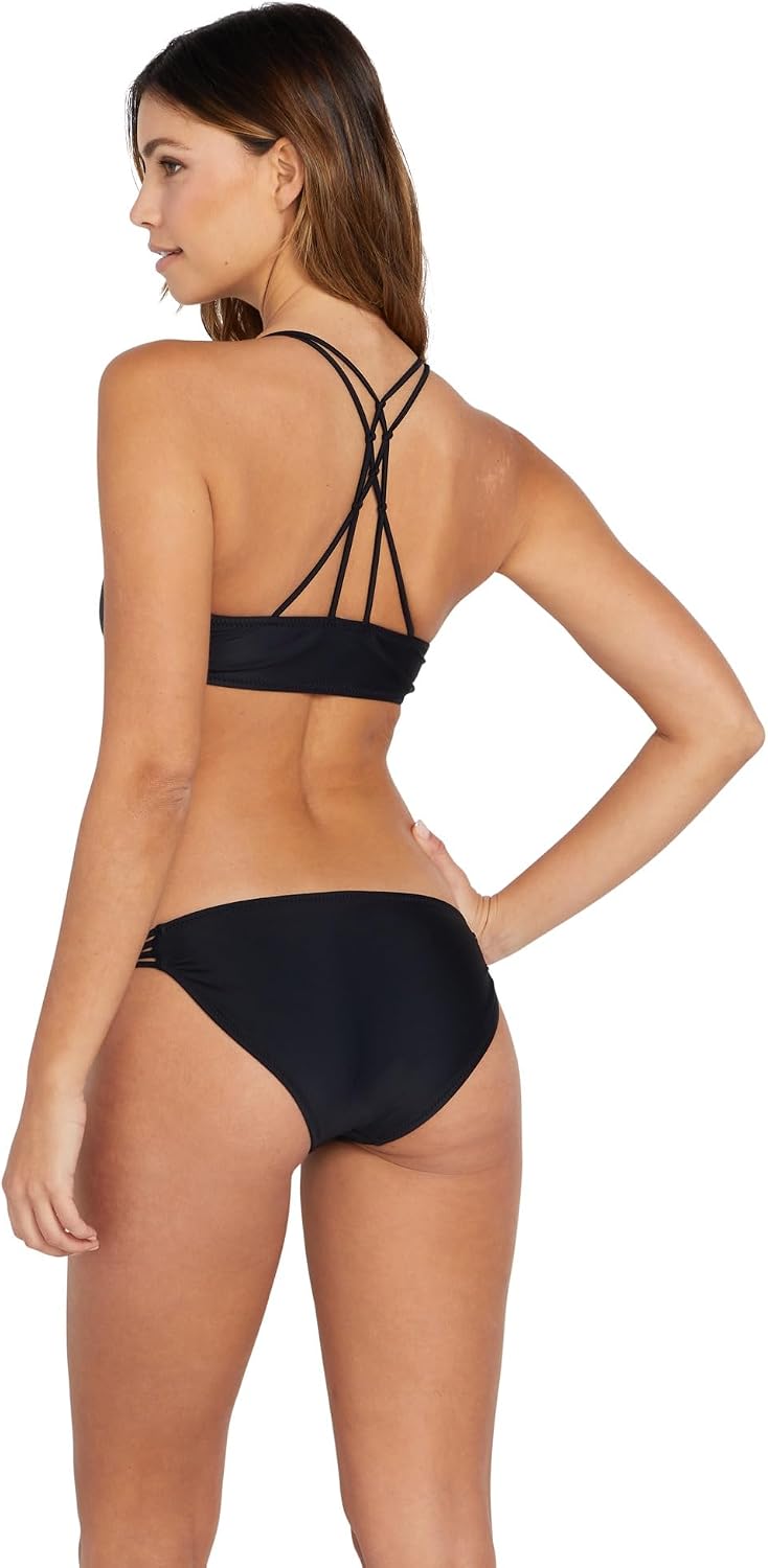 Volcom Women's Full Bikini Bottom – Low-Rise Swim Bottom with Full Coverage, Made from Recycled Fabric Black Black