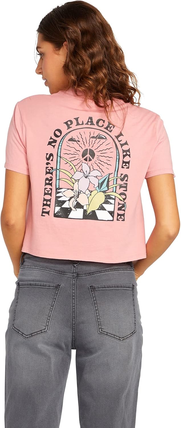 Volcom Women's Short Sleeve Pocket Dial Tee – Crew Neck T-Shirt with Chest Pocket and Screen Print Desert Pink