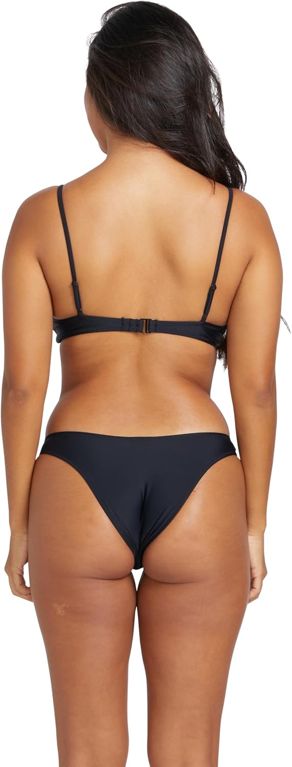 Volcom Women's Crop Bikini Top – Seamless Swim Top with Cropped Fit, Adjustable Straps, and Removable Cups Black-ink
