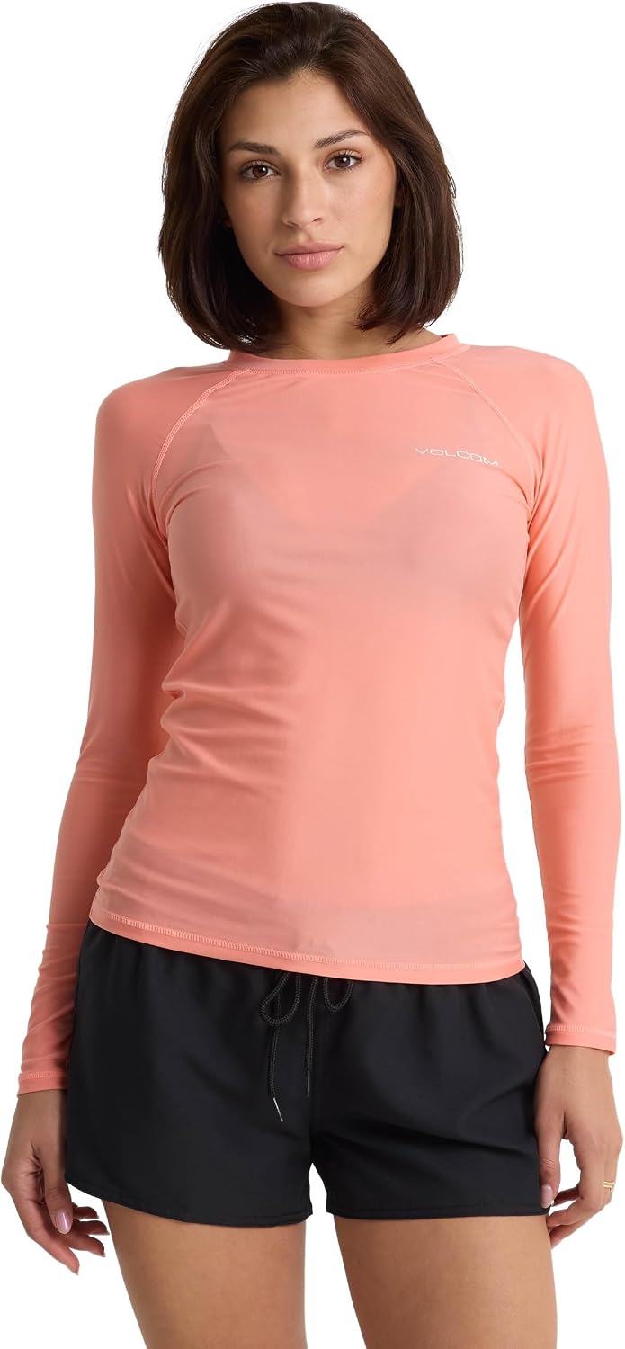 Volcom Women's Simply Core Long Sleeve Rashguard Upf 50+ Reef Pink Tide