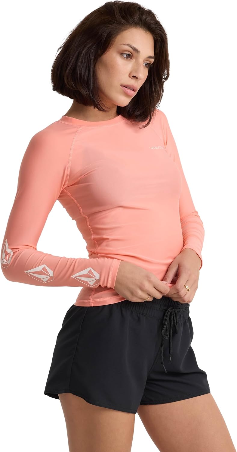 Volcom Women's Simply Core Long Sleeve Rashguard Upf 50+ Reef Pink Tide