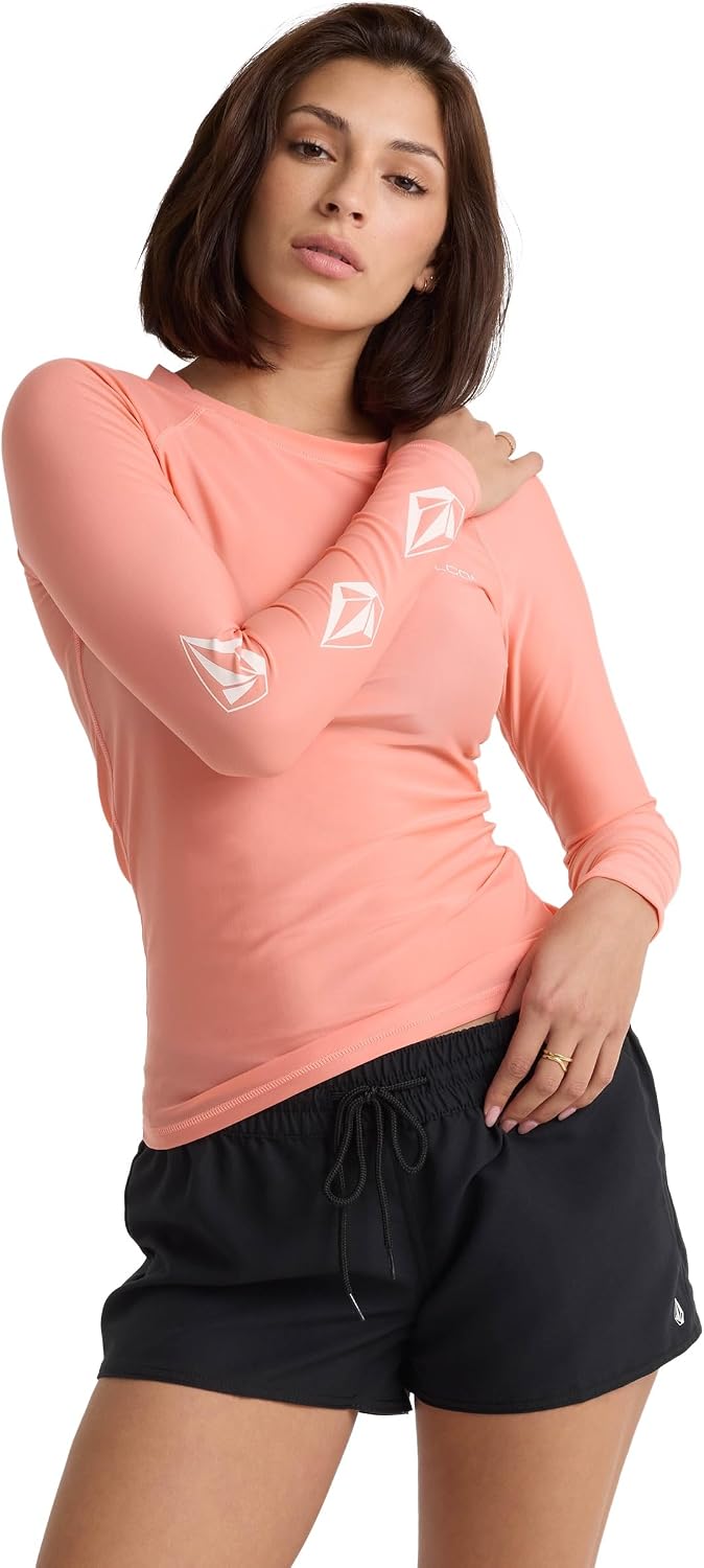 Volcom Women's Simply Core Long Sleeve Rashguard Upf 50+ Reef Pink Tide