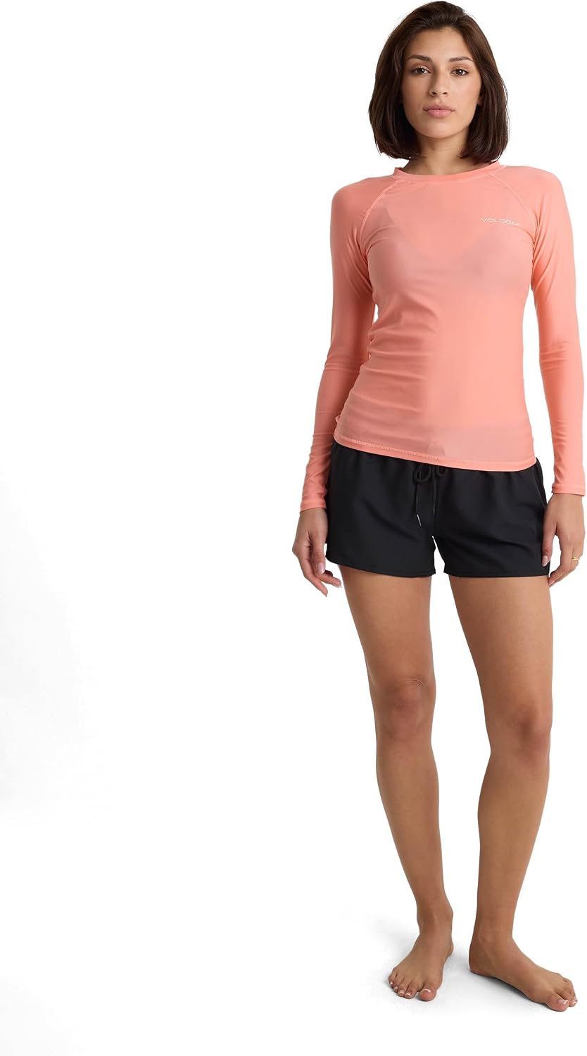 Volcom Women's Simply Core Long Sleeve Rashguard Upf 50+ Reef Pink Tide