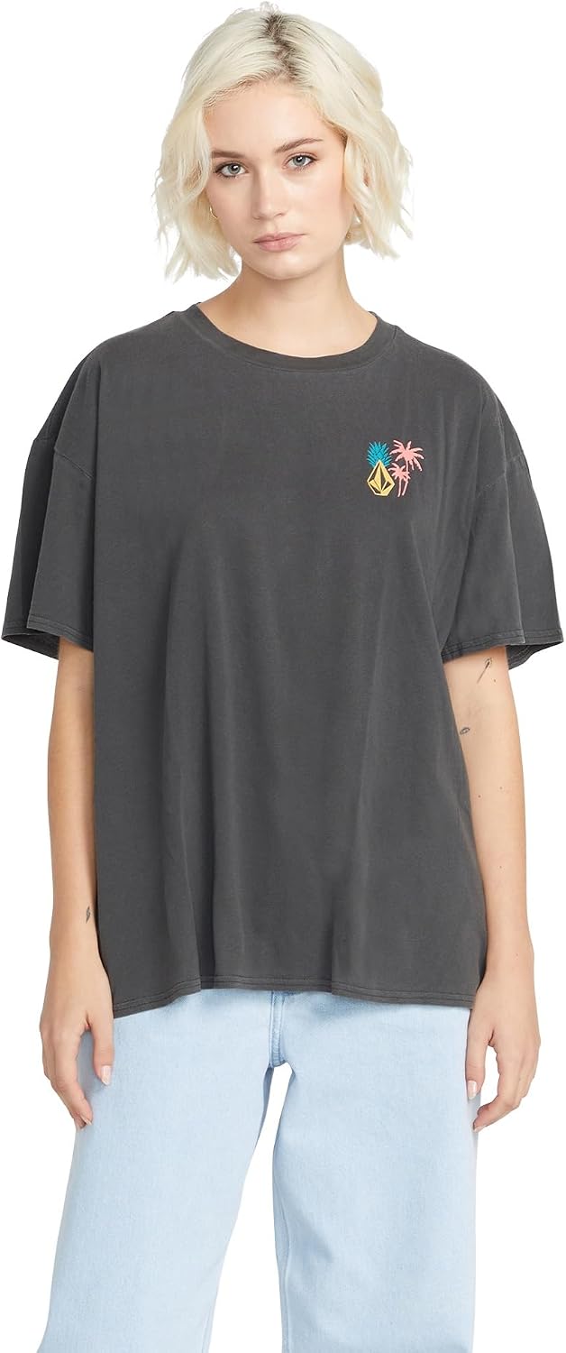 Volcom Women's Stones Throw Short Sleeve Boyfriend Tee – Organic Cotton Jersey T-Shirt Black