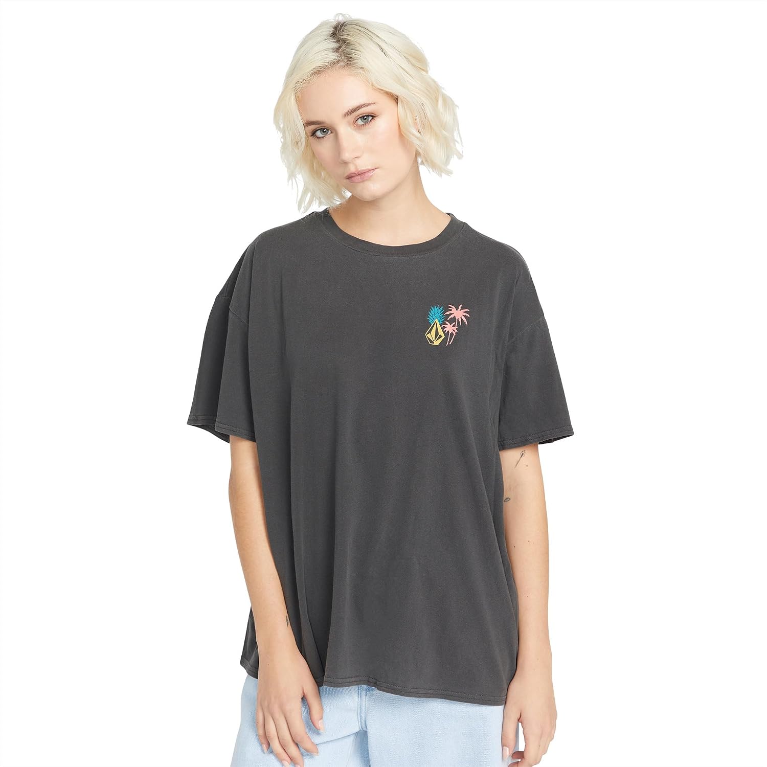 Volcom Women's Stones Throw Short Sleeve Boyfriend Tee – Organic Cotton Jersey T-Shirt Black