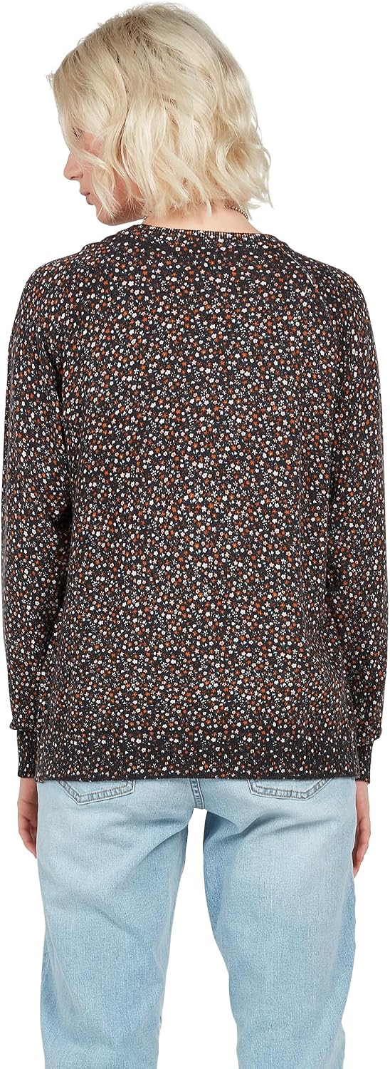 Volcom Women's Over N Out Crew Neck Sweater Black Floral Print