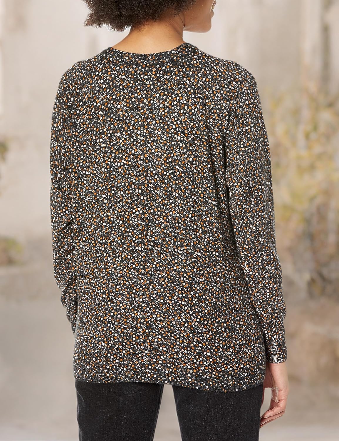 Volcom Women's Over N Out Crew Neck Sweater Black Floral Print