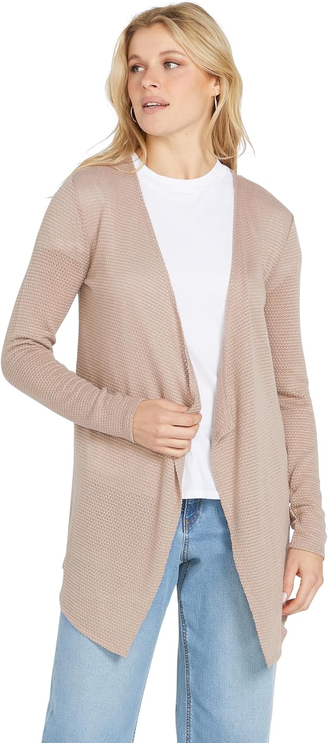 Volcom Women's Go Go Wrap Open Front Cardigan Sweater (Regular & Plus Size) Stone 1