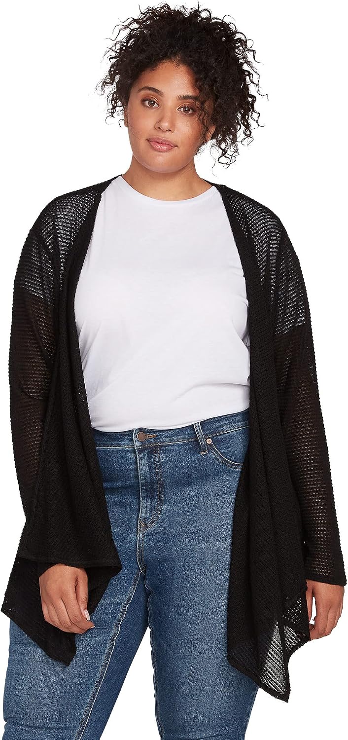 Volcom Women's Go Go Wrap Open Front Cardigan Sweater (Regular & Plus Size) Black