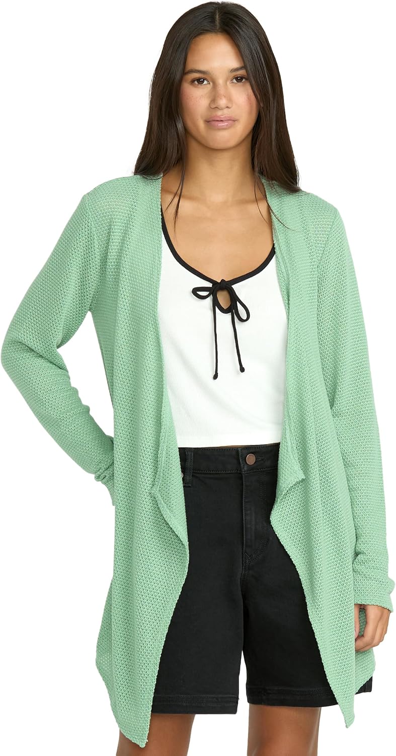 Volcom Women's Go Go Wrap Open Front Cardigan Sweater (Regular & Plus Size) Sea Green