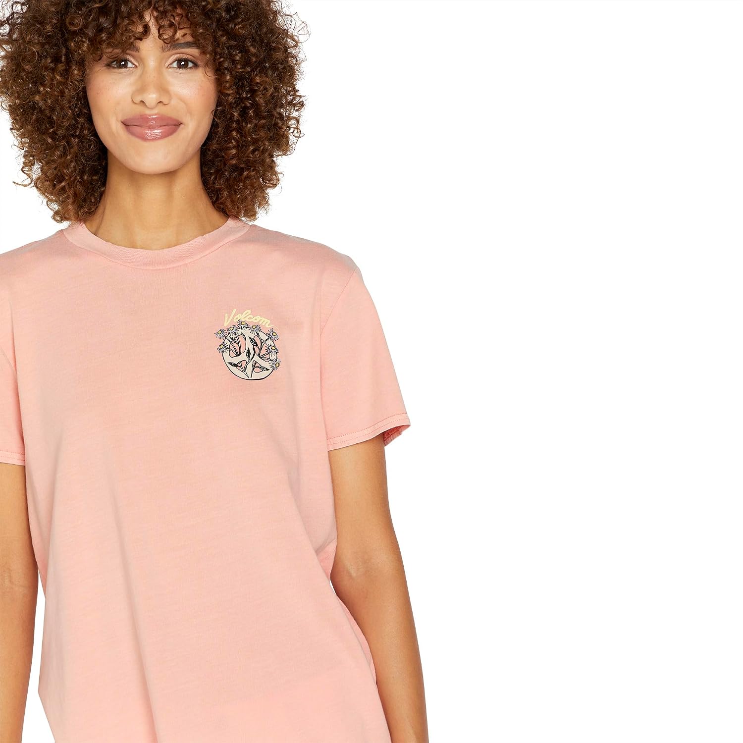 Volcom Women's Lock It Up Short Sleeve Tee – Crew Neck T-Shirt with Striped Neck Taping Reef Pink