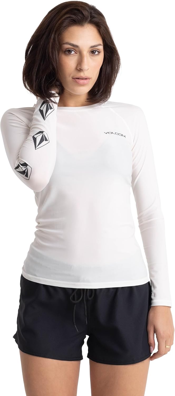 Volcom Women's Simply Core Long Sleeve Rashguard Upf 50+ Star White Tide