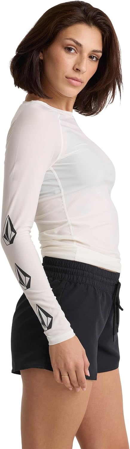 Volcom Women's Simply Core Long Sleeve Rashguard Upf 50+ Star White Tide