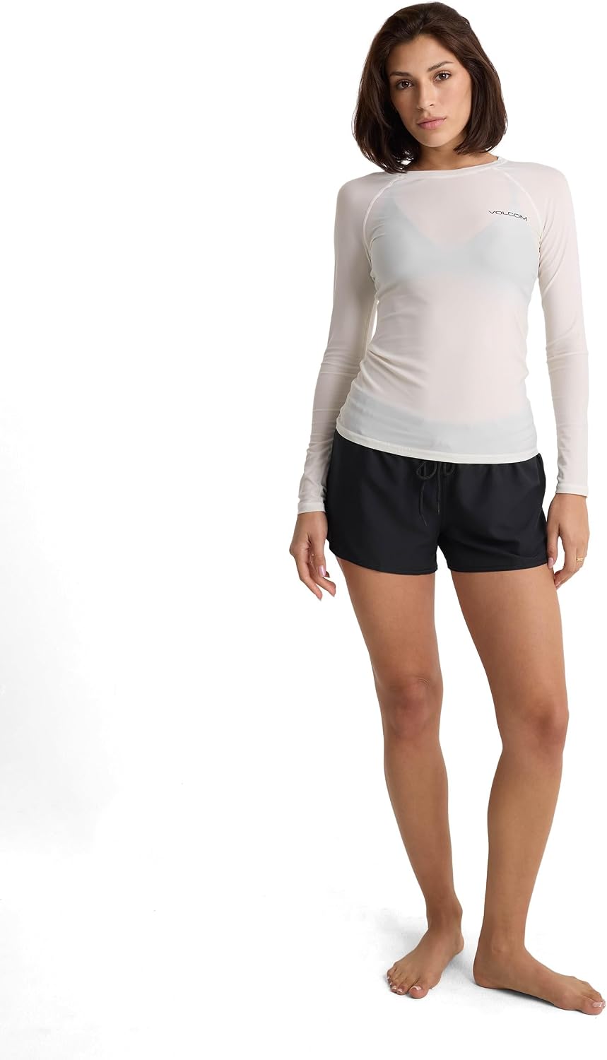 Volcom Women's Simply Core Long Sleeve Rashguard Upf 50+ Star White Tide
