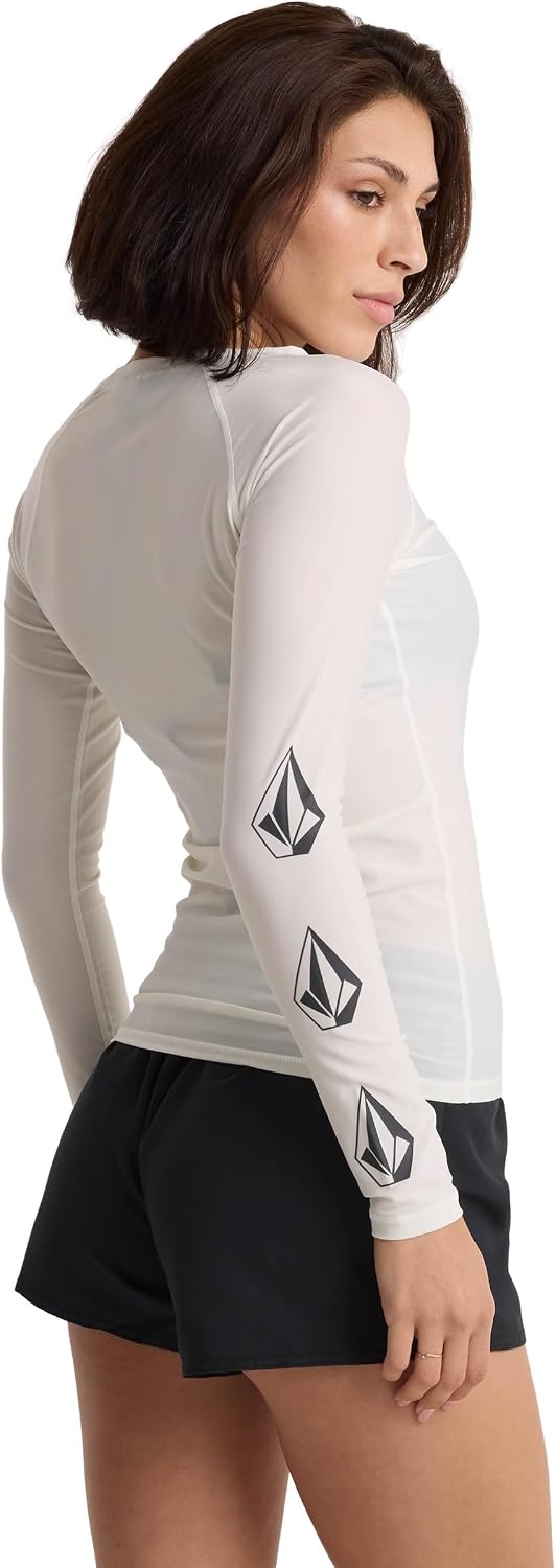 Volcom Women's Simply Core Long Sleeve Rashguard Upf 50+ Star White Tide