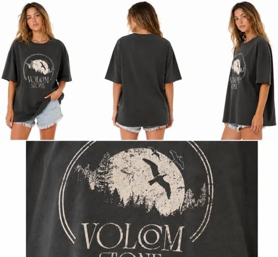 Volcom Women's Stones Throw Short Sleeve Boyfriend Tee – Organic Cotton Jersey T-Shirt Vintage Black