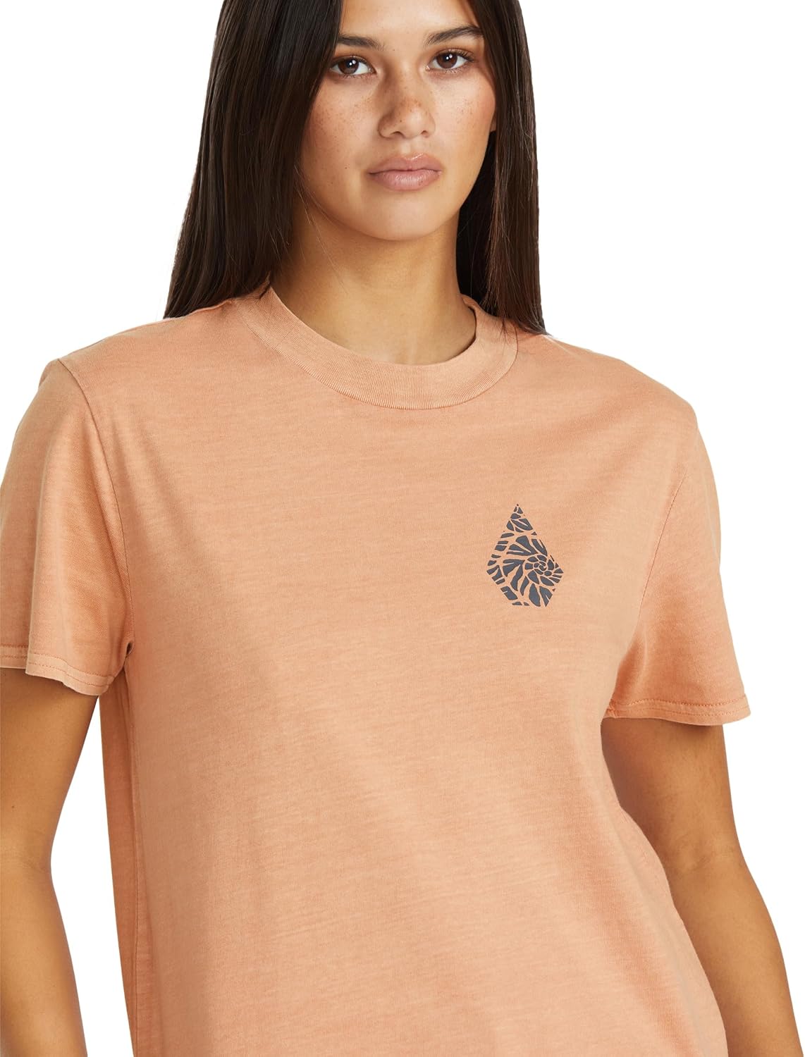 Volcom Women's Lock It Up Short Sleeve Tee – Crew Neck T-Shirt with Striped Neck Taping Sand Brown