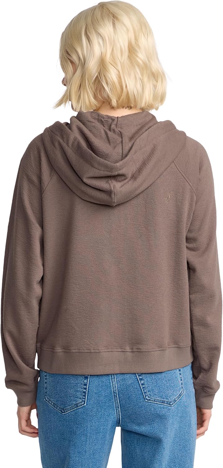 Volcom Women's Lil Zip Up Hooded Fleece Sweatshirt Black Plum
