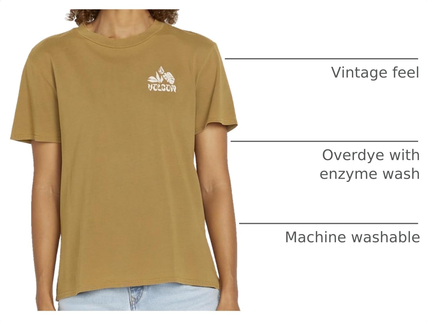 Volcom Women's Lock It Up Short Sleeve Tee – Crew Neck T-Shirt with Striped Neck Taping Rustic Brown