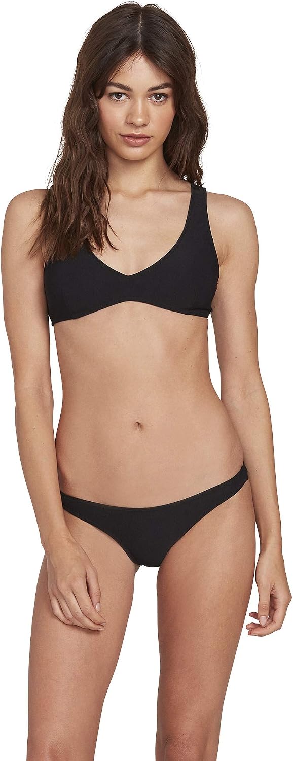 Volcom Women's Simply Seemless V Neck Swimsuit Bikini Top Caviar