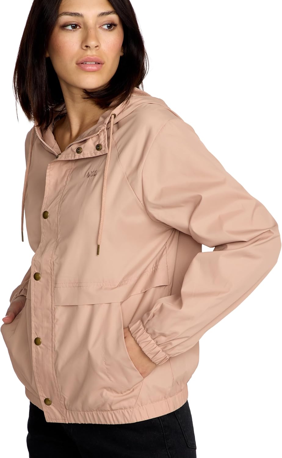 Volcom Women's Wind Stoned Lightweight Quarter Zip Windbreaker Jacket Wet Sand