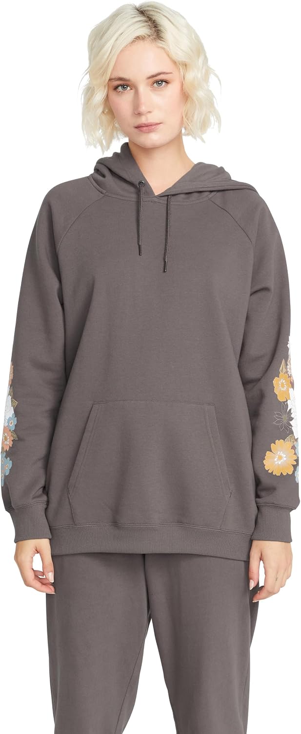 Volcom Women's Truly Stoked Ovesized Bf Hooded Fleece Sweatshirt Slate Grey