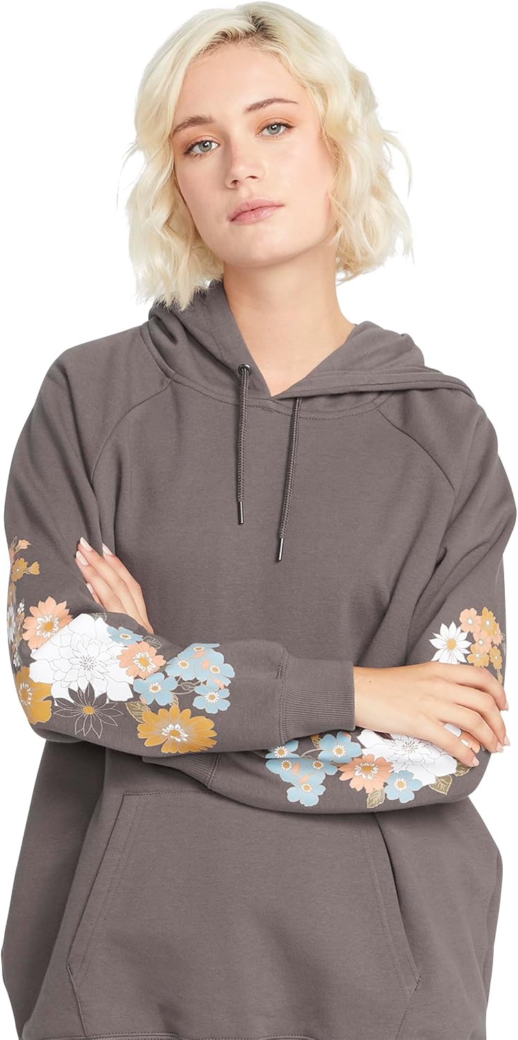 Volcom Women's Truly Stoked Ovesized Bf Hooded Fleece Sweatshirt Slate Grey