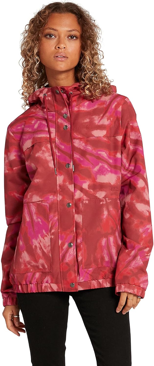 Volcom Women's Enemy Stone Hooded Zip Front Windbreaker Jacket (Regular & Plus Size) Auburn