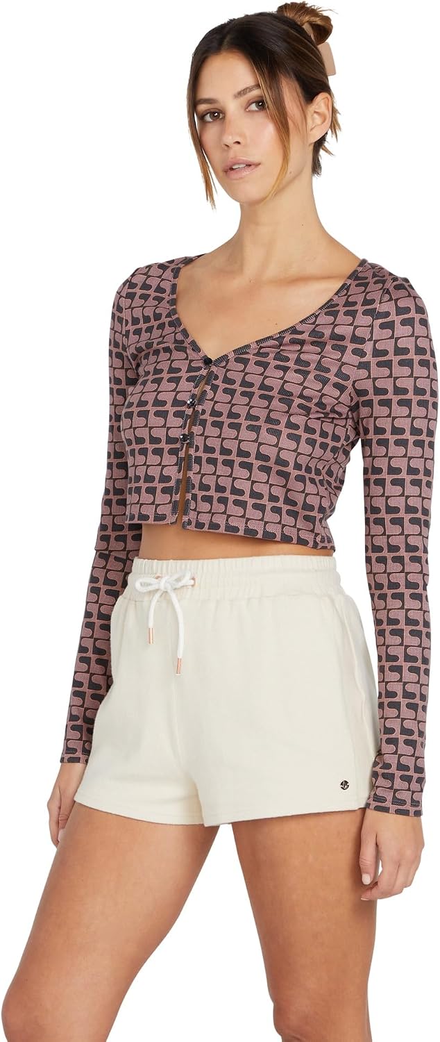Volcom Women's Lived in Lounge Fleece Sweat Shorts (Regular & Plus Size) Cream 1