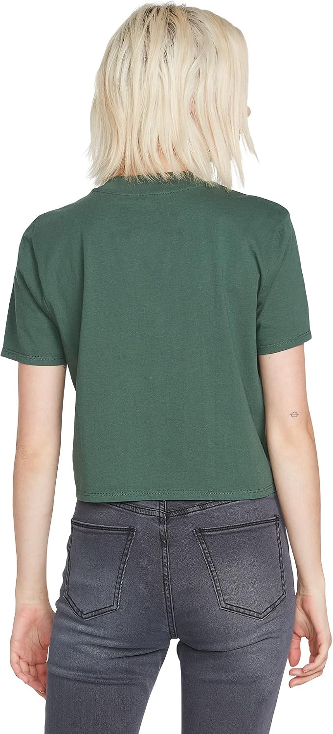 Volcom Women's Short Sleeve Pocket Dial Tee – Crew Neck T-Shirt with Chest Pocket and Screen Print Dark Pine