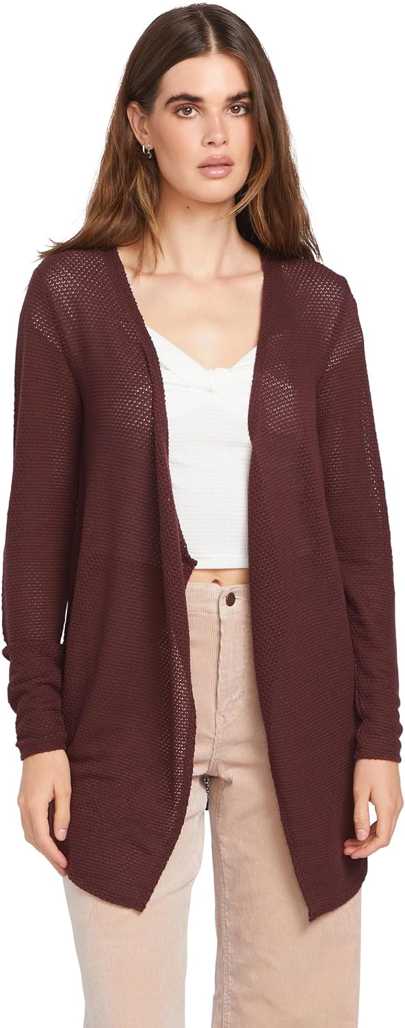 Volcom Women's Go Go Wrap Open Front Cardigan Sweater (Regular & Plus Size) Espresso