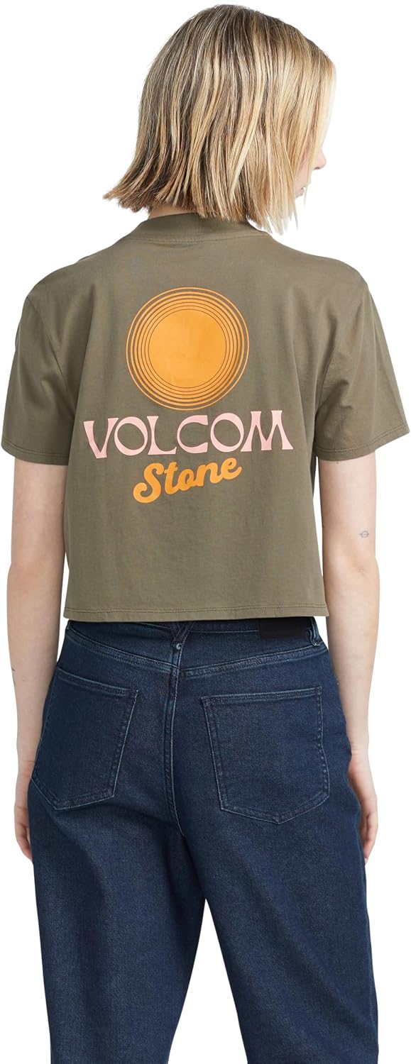 Volcom Women's Short Sleeve Pocket Dial Tee – Crew Neck T-Shirt with Chest Pocket and Screen Print Army