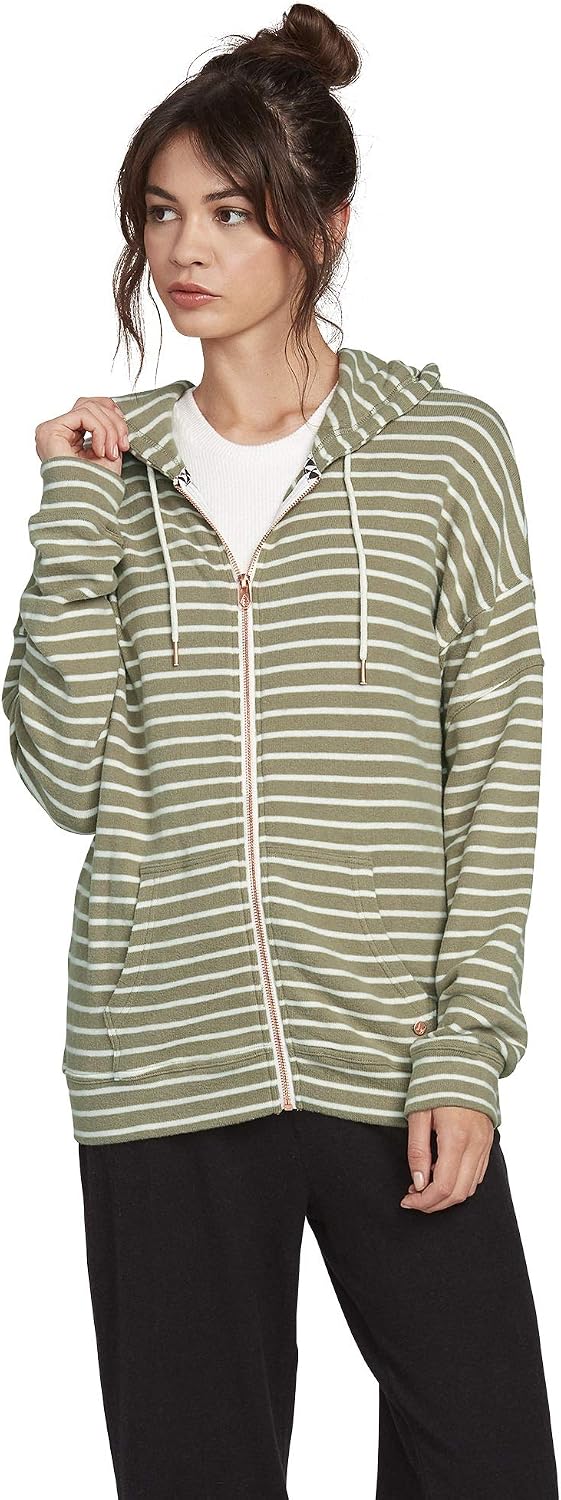 Volcom Women's Lil Zip Up Hooded Fleece Sweatshirt Dusty Green