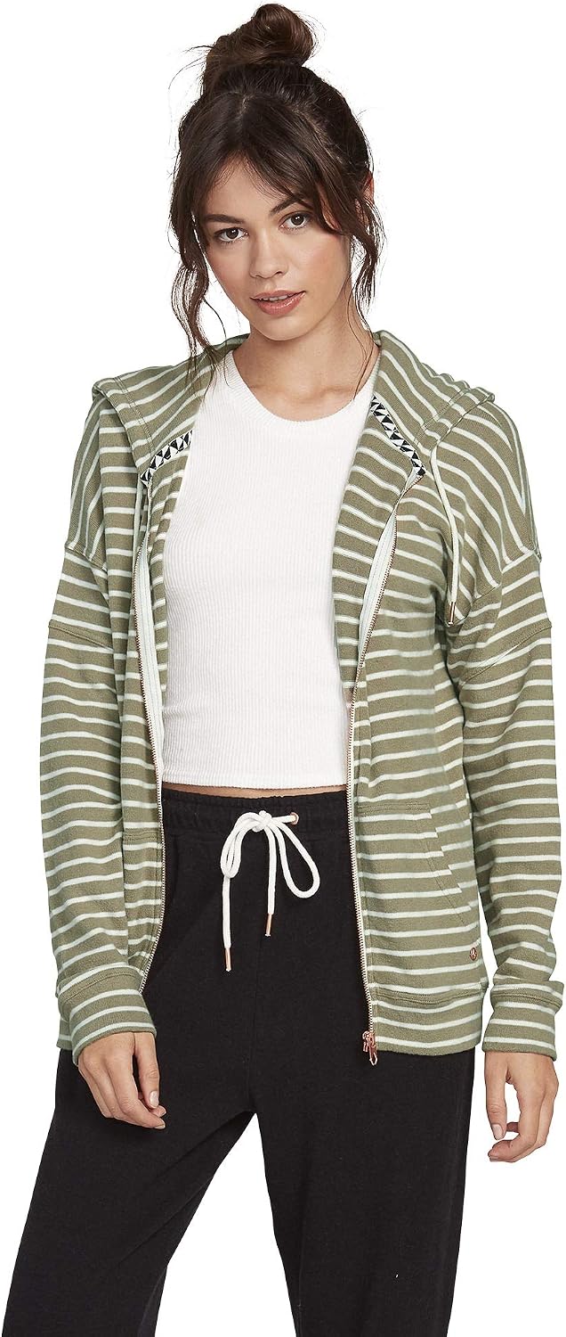 Volcom Women's Lil Zip Up Hooded Fleece Sweatshirt Dusty Green