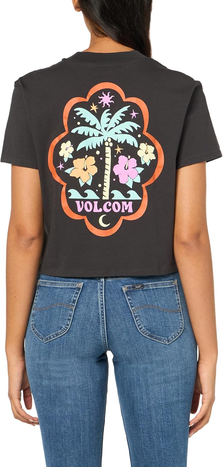 Volcom Women's Short Sleeve Pocket Dial Tee – Crew Neck T-Shirt with Chest Pocket and Screen Print Vintage Black