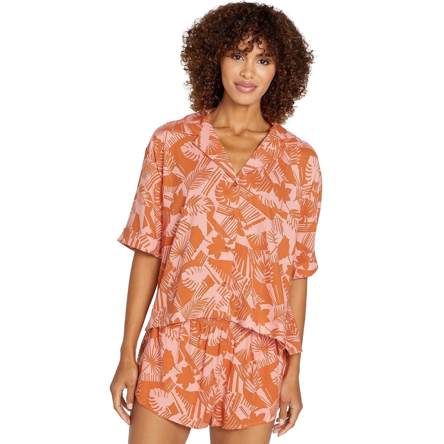 Volcom Women's Excapism Oversized Button Front Shirt Burnt Sienna