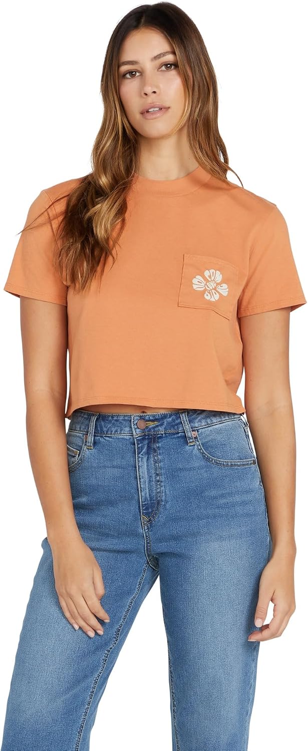 Volcom Women's Short Sleeve Pocket Dial Tee – Crew Neck T-Shirt with Chest Pocket and Screen Print Wild Ginger