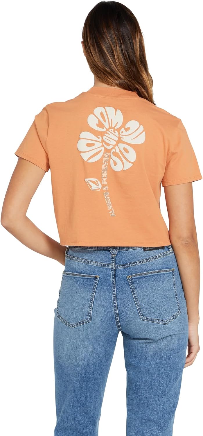 Volcom Women's Short Sleeve Pocket Dial Tee – Crew Neck T-Shirt with Chest Pocket and Screen Print Wild Ginger