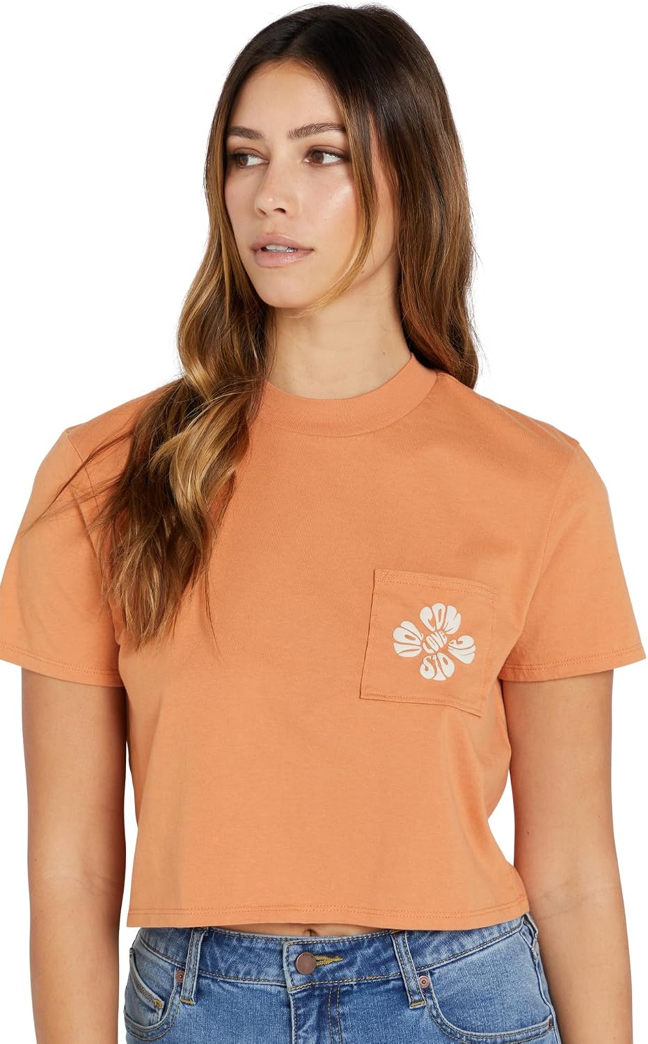 Volcom Women's Short Sleeve Pocket Dial Tee – Crew Neck T-Shirt with Chest Pocket and Screen Print Wild Ginger