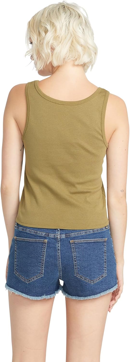Volcom Women's to The Bank Organic Cotton Graphic Tank Top – Relaxed Boxy Fit, Breezy Summer Style Moss
