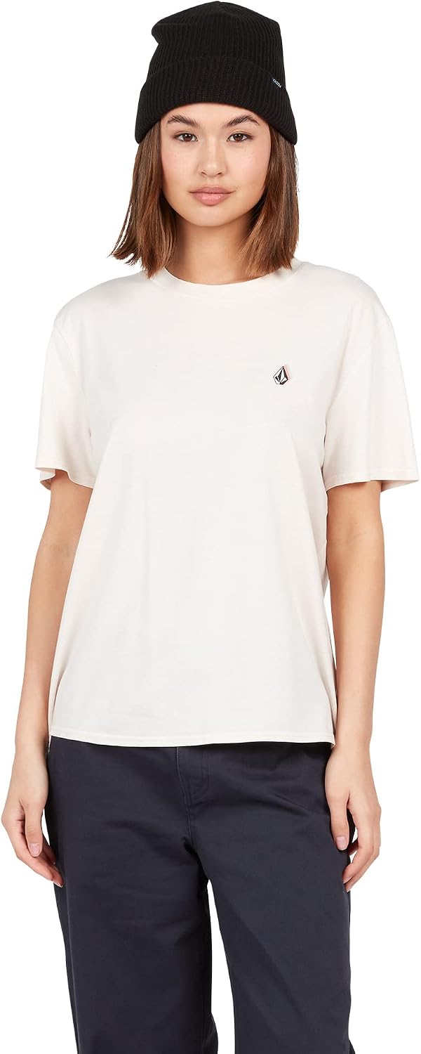 Volcom Women's Lock It Up Short Sleeve Tee – Crew Neck T-Shirt with Striped Neck Taping Ash