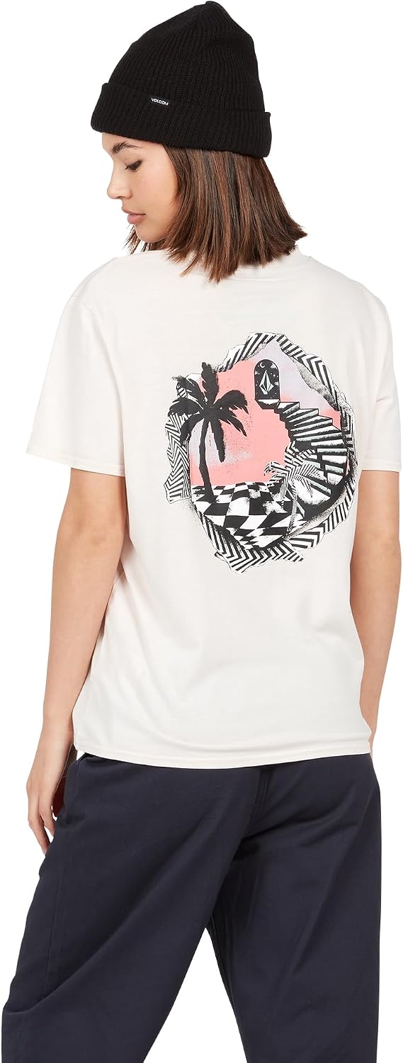 Volcom Women's Lock It Up Short Sleeve Tee – Crew Neck T-Shirt with Striped Neck Taping Ash