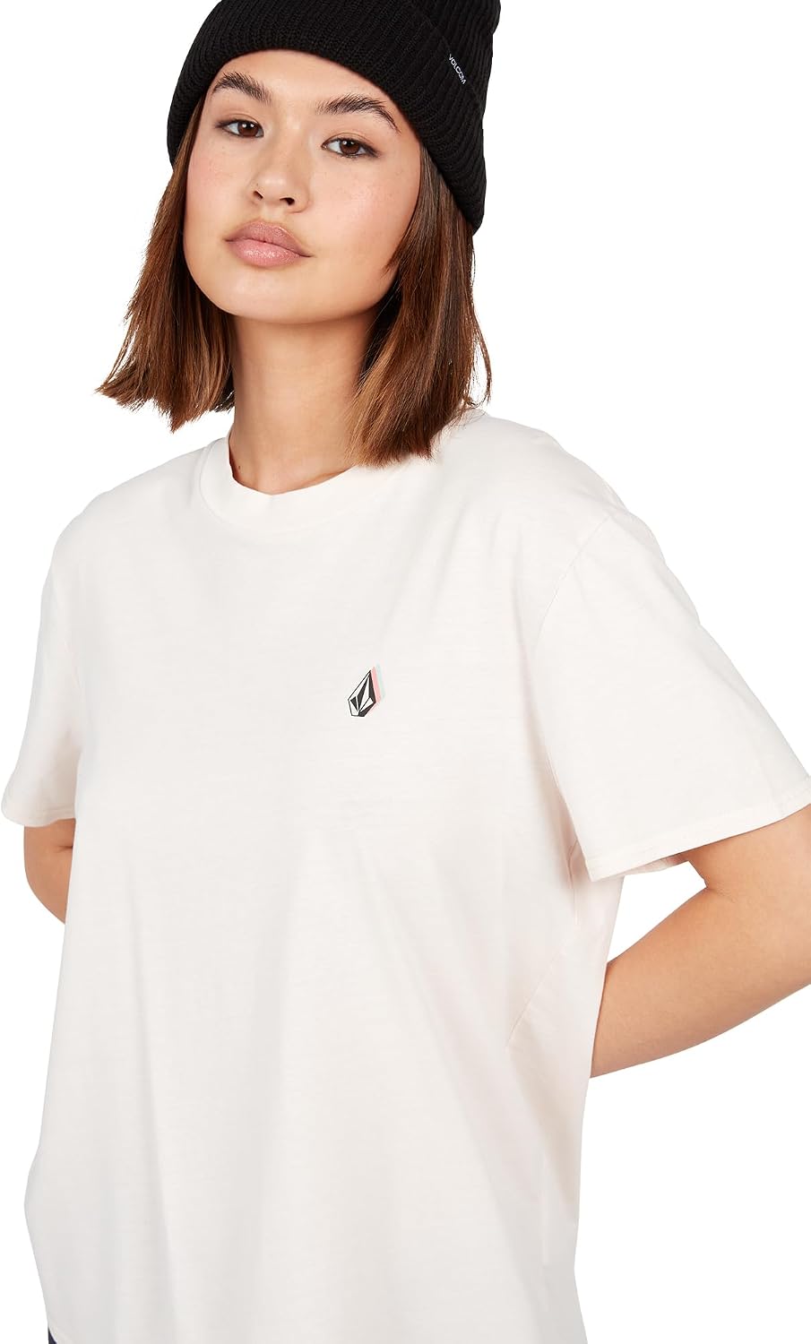 Volcom Women's Lock It Up Short Sleeve Tee – Crew Neck T-Shirt with Striped Neck Taping Ash